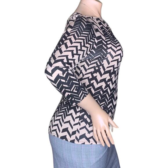 Dana Buchman Blouse 3/4 Sleeve Size XL Distorted Chevron Black and Tan Print - Picture 3 of 5